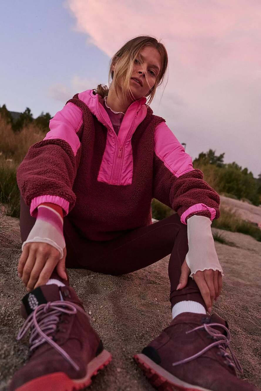 Free People Movement Lead The Pack Pullover Fleece Sz M Pink Cozy Active Hike